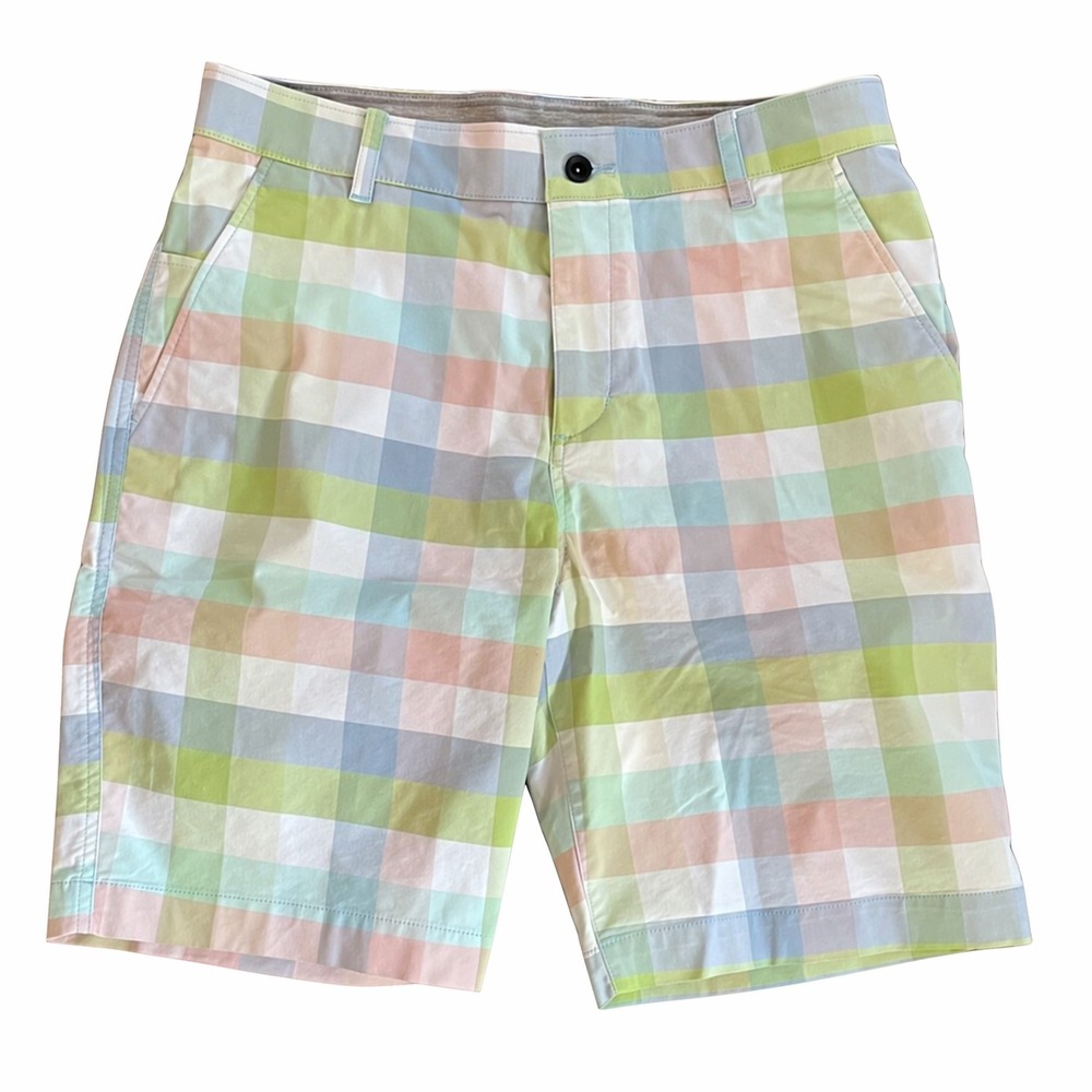 Nike Golf Shorts Men 32 Plaid Flat Front Chino 9 Inseam Performance Chino